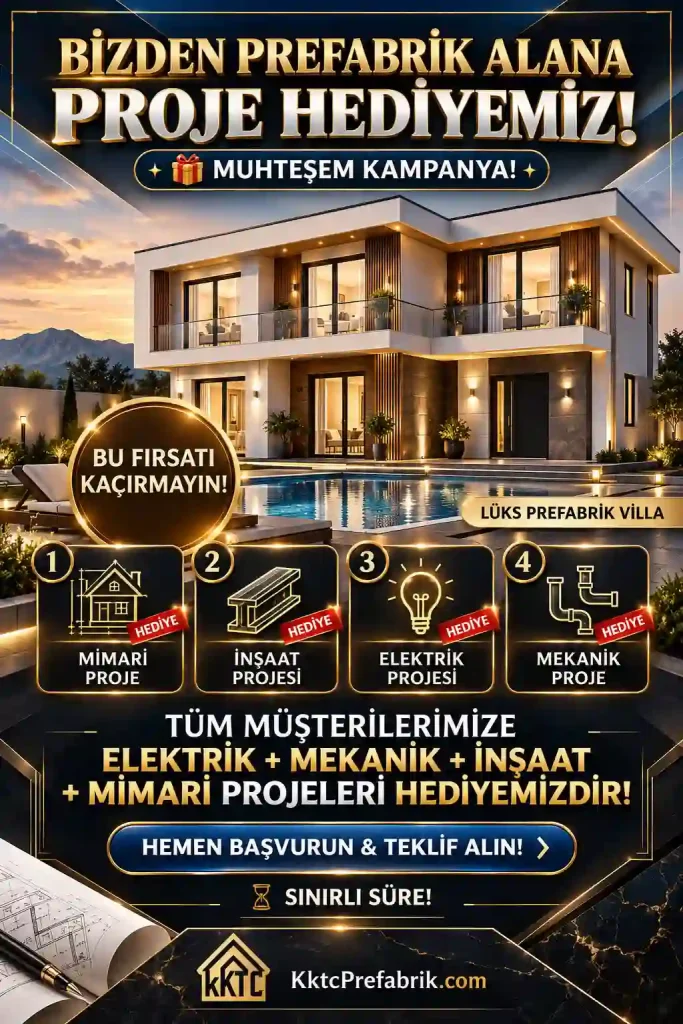 KKTC Prefabrik kampanyası: prefabrik alana mimari, inşaat, elektrik ve mekanik proje hediye